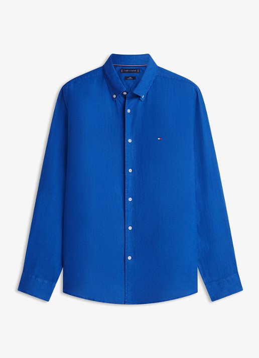Tommy Hilfiger Regular fit overhemd van linnen - voorkant lichtblauw