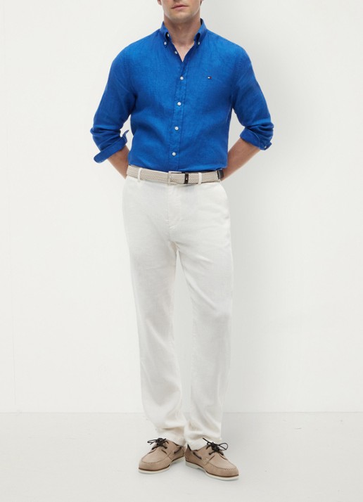 Tommy Hilfiger Regular fit overhemd van linnen - voorkant 2 lichtblauw