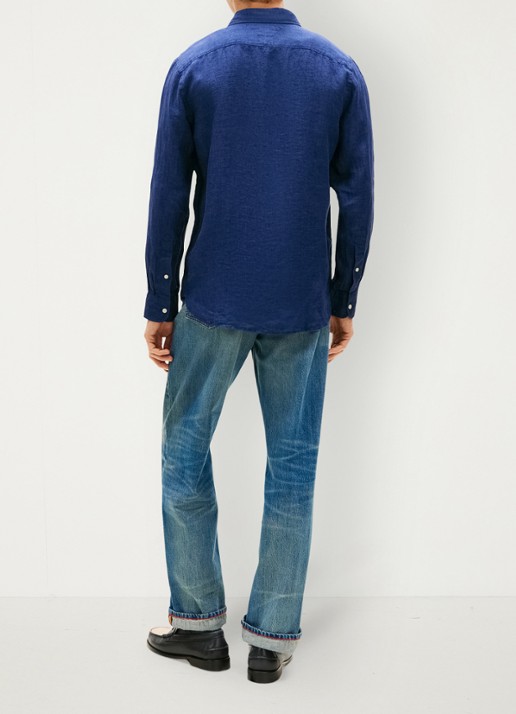 Tommy Hilfiger Regular fit overhemd van linnen - achterkant 5 carbon navy-dcc / donkerblauw
