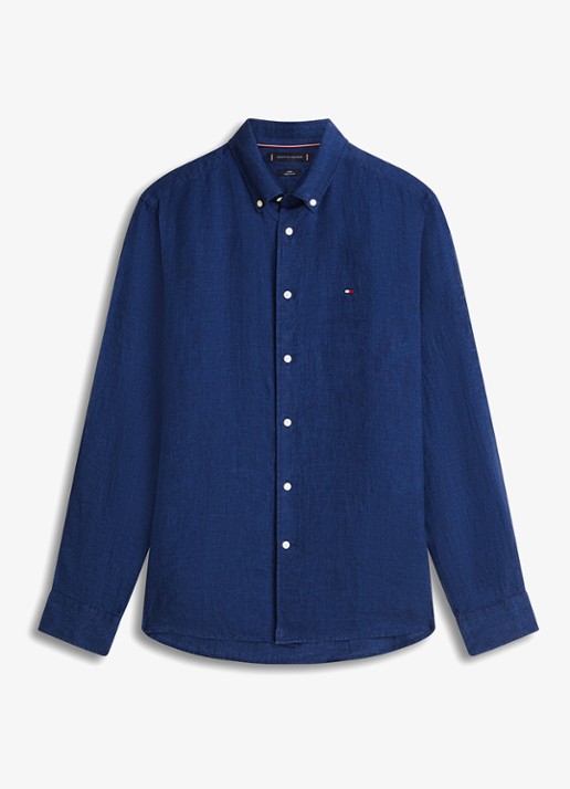 Tommy Hilfiger Regular fit overhemd van linnen - voorkant 3 carbon navy-dcc / donkerblauw