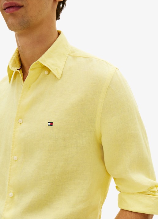 Tommy Hilfiger Regular fit overhemd van linnen - detail 5 geel
