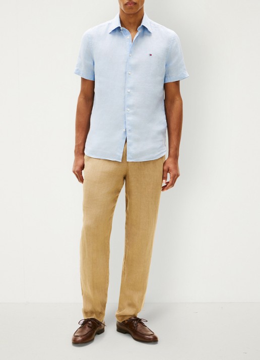 Tommy Hilfiger Regular fit overhemd van linnen - voorkant 3 lichtblauw