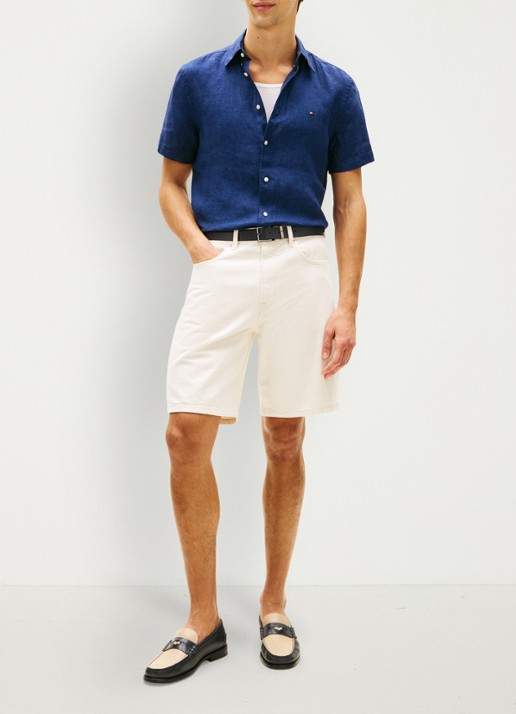 Tommy Hilfiger Regular fit overhemd van linnen - voorkant 2 donkerblauw
