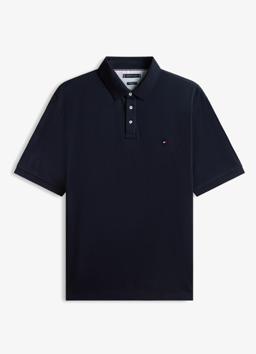 Tommy Hilfiger Regular fit polo in katoenblend - voorkant donkerblauw