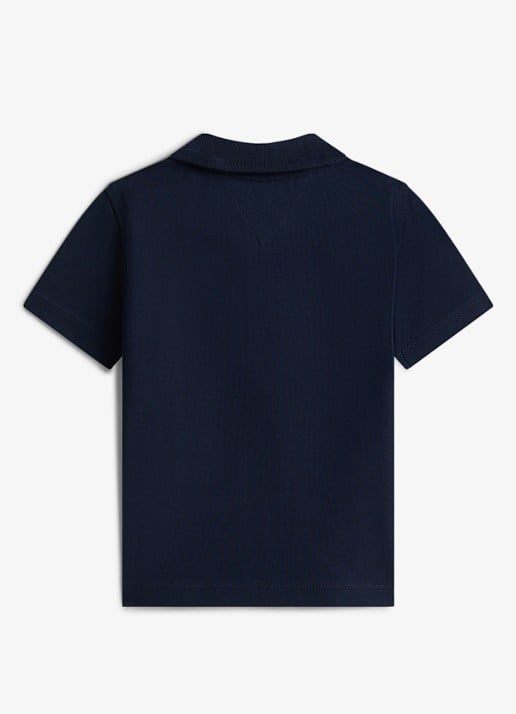 Tommy Hilfiger Regular fit polo in katoenblend - achterkant donkerblauw
