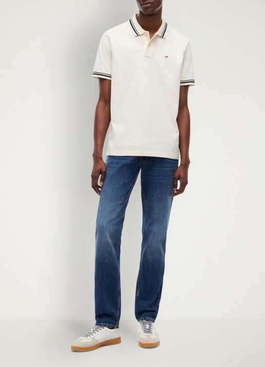 Tommy Hilfiger Regular fit polo met gestreept detail - voorkant 5 creme
