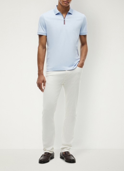 Tommy Hilfiger Regular fit polo met halve rits - voorkant 2 lichtblauw