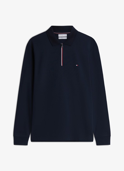 Tommy Hilfiger Regular fit polo met halve rits - voorkant 2 donkerblauw