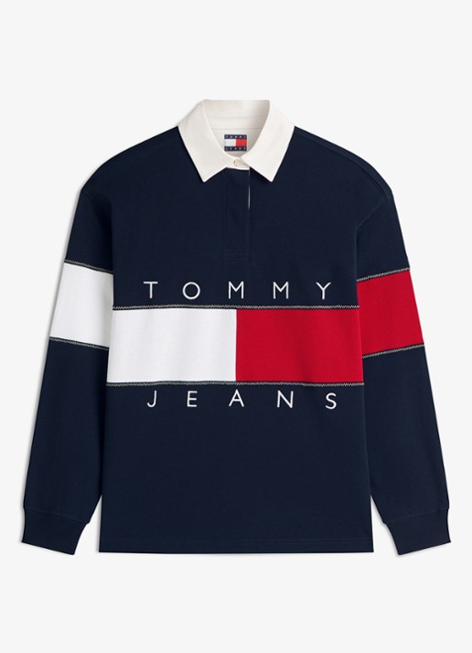 Tommy Hilfiger Regular fit polo met logo - voorkant donkerblauw