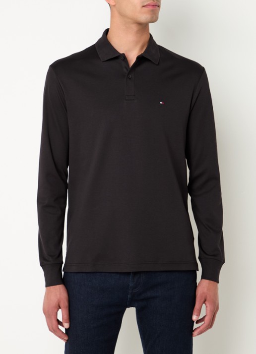 Tommy Hilfiger Regular fit polo met logo - detail zwart