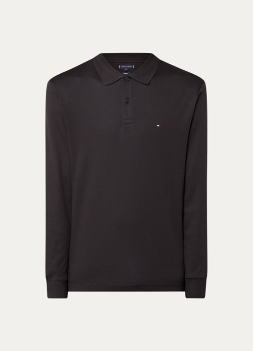 Tommy Hilfiger Regular fit polo met logo - voorkant 2 zwart