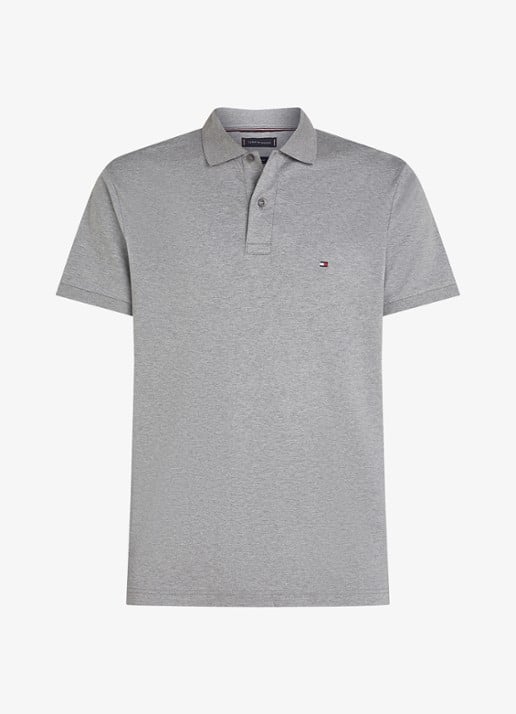 Tommy Hilfiger Regular fit polo met logo - voorkant medium grey heather-p91 / grijs