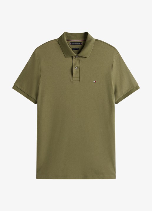 Tommy Hilfiger Regular fit polo met logo - voorkant battle green-pli / groen