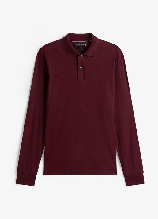 Tommy Hilfiger Regular fit polo met logo - voorkant bordeauxrood