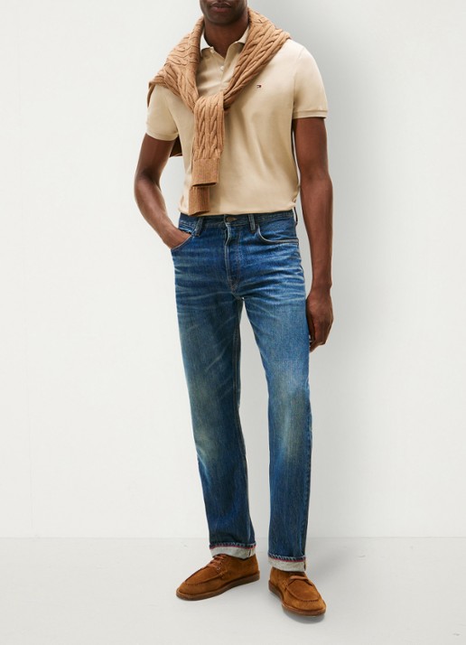 Tommy Hilfiger Regular fit polo met logo - voorkant 2 sandalwood-rbt / bruin
