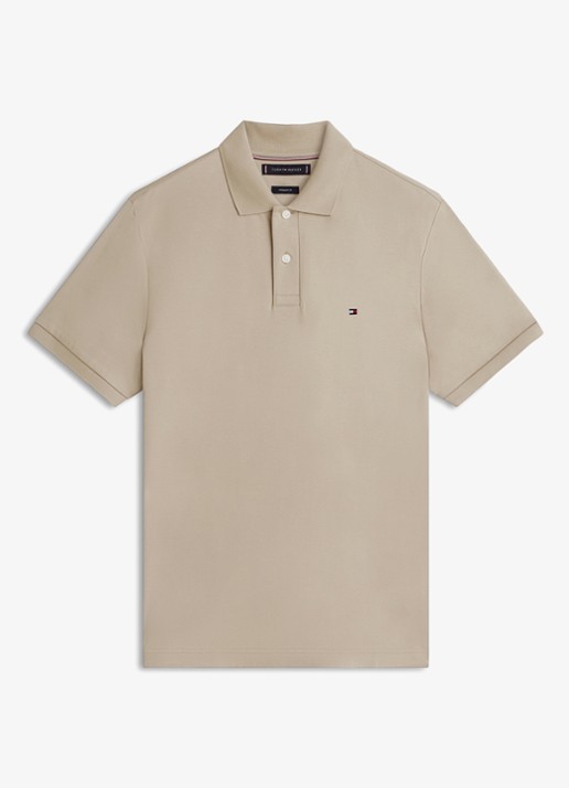 Tommy Hilfiger Regular fit polo met logo - voorkant 4 donkerbeige