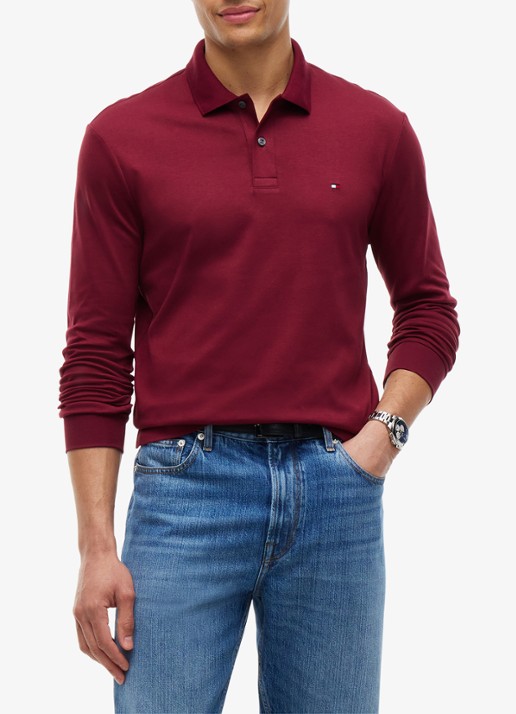 Tommy Hilfiger Regular fit polo met logo - detail burgundy-vlp