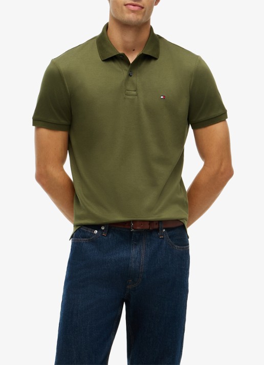 Tommy Hilfiger Regular fit polo met logo - detail huntsman green-mt1 / groen
