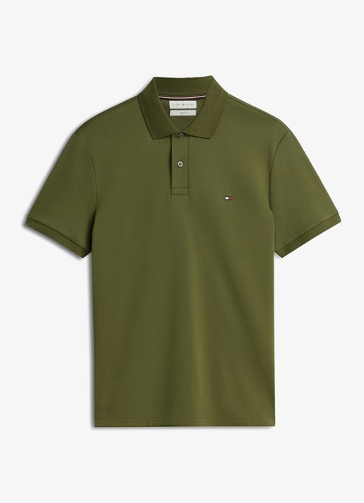 Tommy Hilfiger Regular fit polo met logo - voorkant 4 huntsman green-mt1 / groen