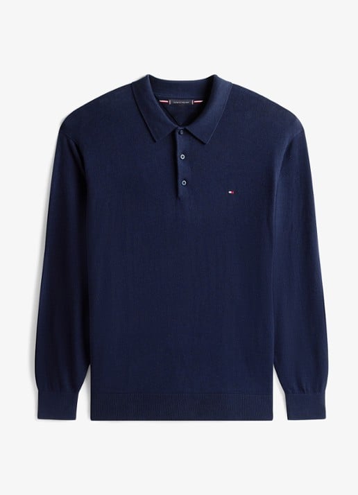 Tommy Hilfiger Regular fit polo met logo - voorkant donkerblauw