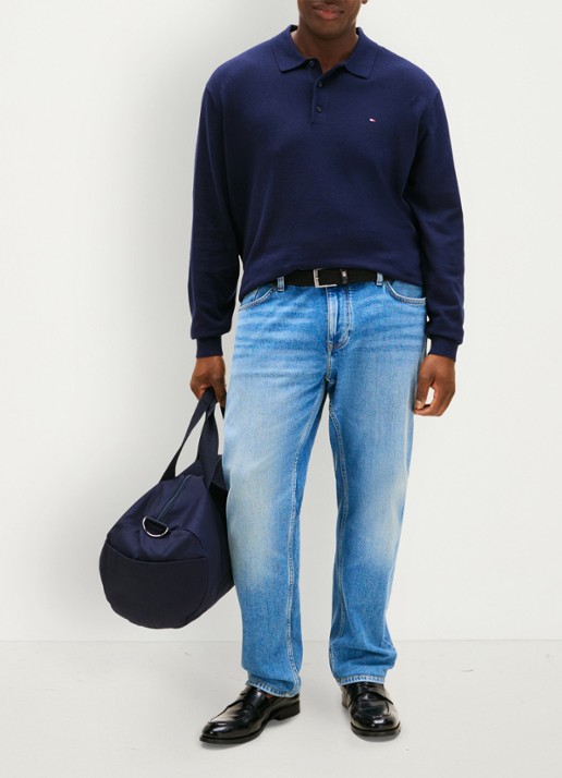 Tommy Hilfiger Regular fit polo met logo - voorkant 2 donkerblauw