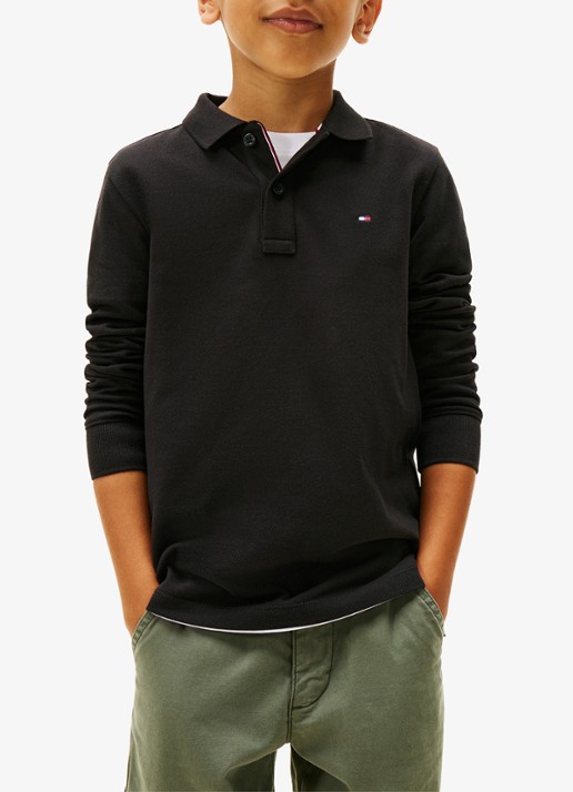 Tommy Hilfiger Regular fit polo met logo - detail zwart