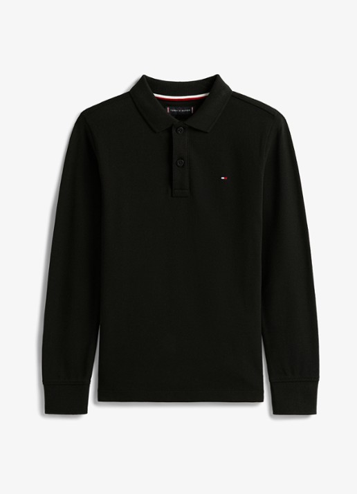 Tommy Hilfiger Regular fit polo met logo - voorkant 3 zwart