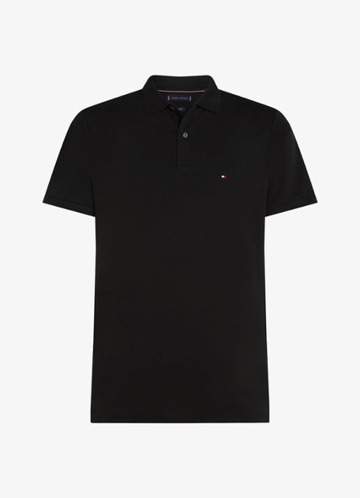 Tommy Hilfiger Regular fit polo met logoborduring - voorkant 2 zwart