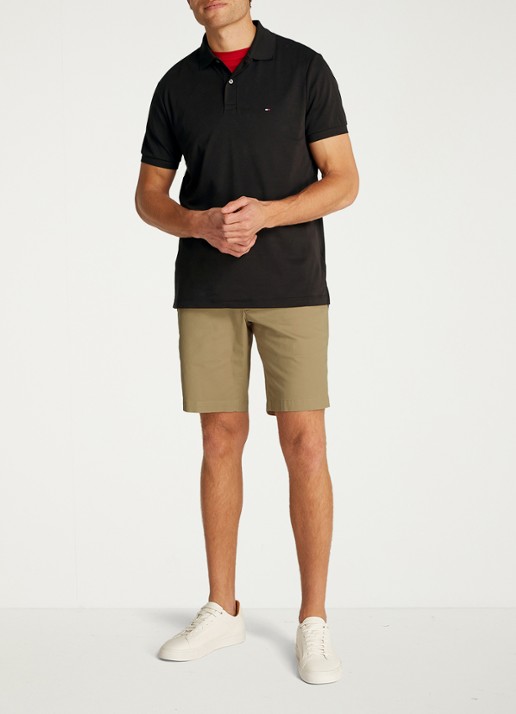 Tommy Hilfiger Regular fit polo met logoborduring - voorkant 3 zwart