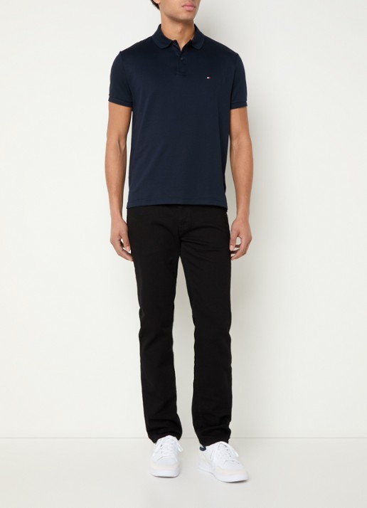 Tommy Hilfiger Regular fit polo met logoborduring - voorkant 2 donkerblauw
