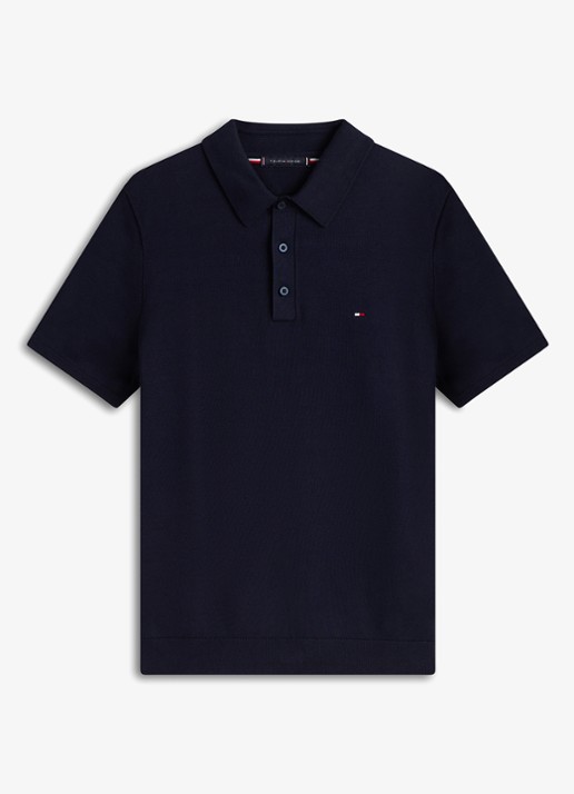 Tommy Hilfiger Regular fit polo met logoborduring - voorkant 2 blauw