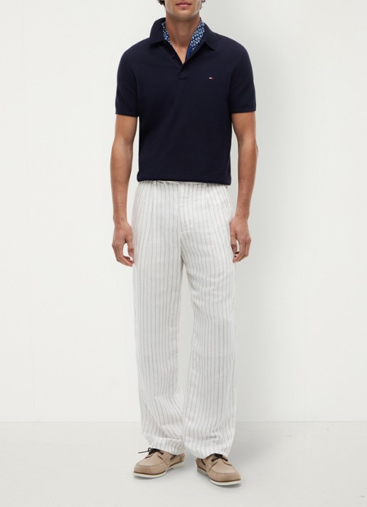Tommy Hilfiger Regular fit polo met logoborduring - voorkant 3 blauw
