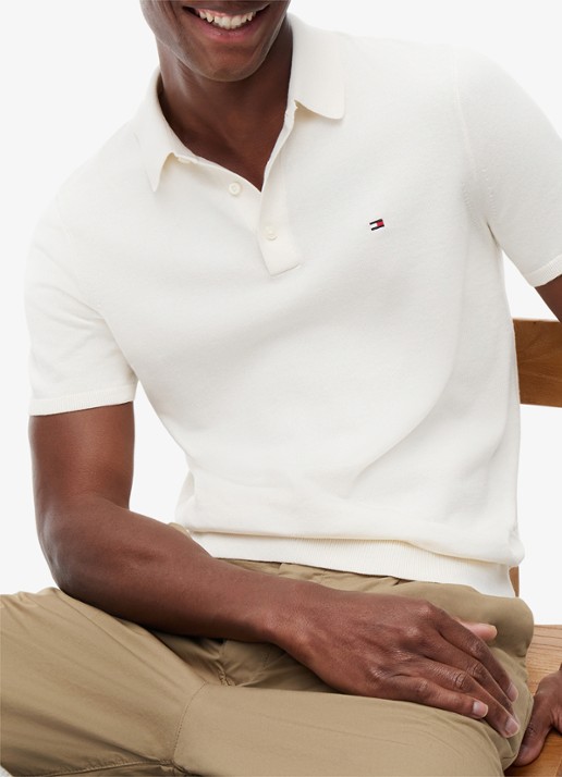 Tommy Hilfiger Regular fit polo met logoborduring - detail 4 gebroken wit