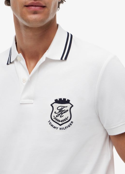 Tommy Hilfiger Regular fit polo met logoborduring - detail 4 wit