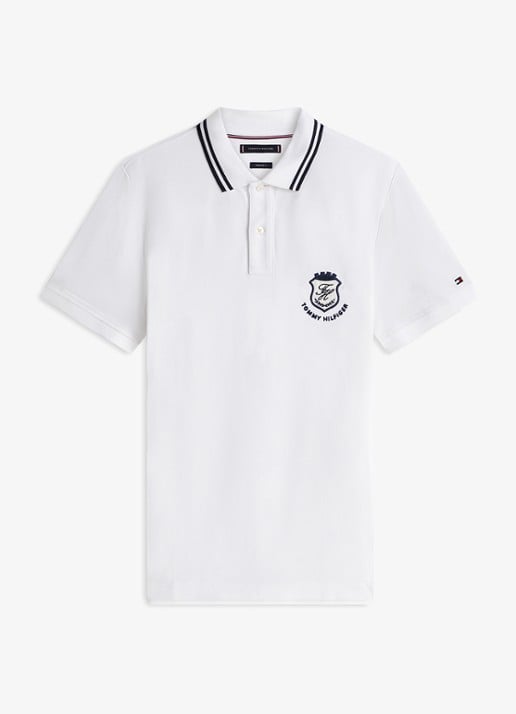 Tommy Hilfiger Regular fit polo met logoborduring - voorkant wit