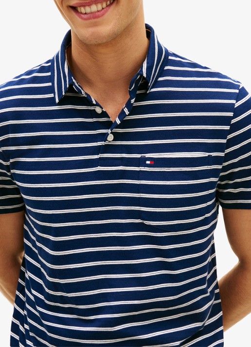 Tommy Hilfiger Regular fit polo met streepprint en borstzak - detail 2 donkerblauw