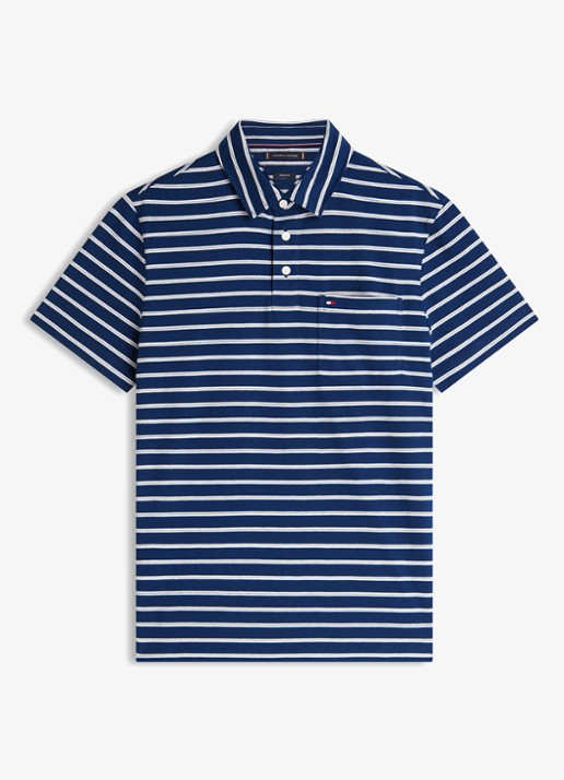 Tommy Hilfiger Regular fit polo met streepprint en borstzak - voorkant 3 donkerblauw