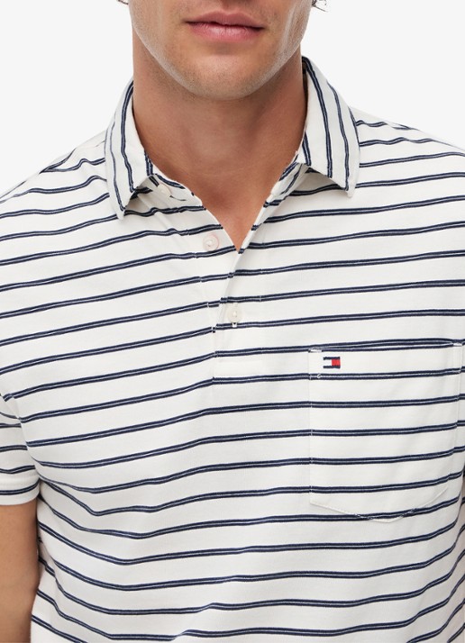 Tommy Hilfiger Regular fit polo met streepprint en borstzak - detail 4 gebroken wit