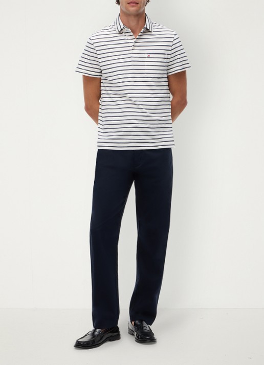 Tommy Hilfiger Regular fit polo met streepprint en borstzak - voorkant 2 gebroken wit