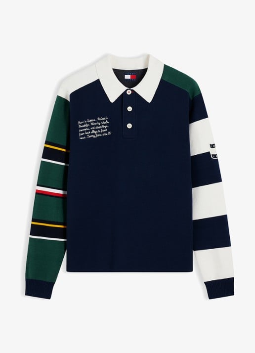 Tommy Hilfiger Regular fit polo met streepprint en logo - voorkant 2 donkerblauw