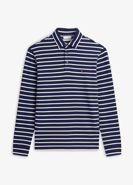 Tommy Hilfiger Regular fit polo met streepprint - voorkant 3 donkerblauw