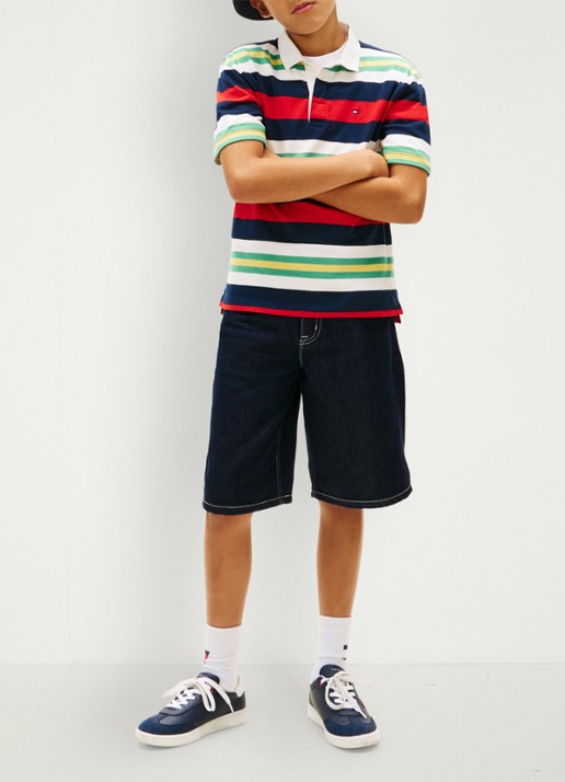 Tommy Hilfiger Regular fit polo met streepprint - voorkant 3 rood