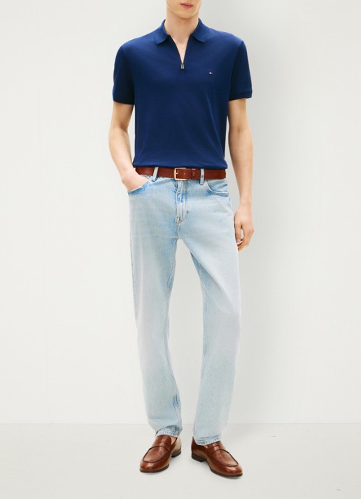 Tommy Hilfiger Regular fit polo van katoen - voorkant 3 donkerblauw