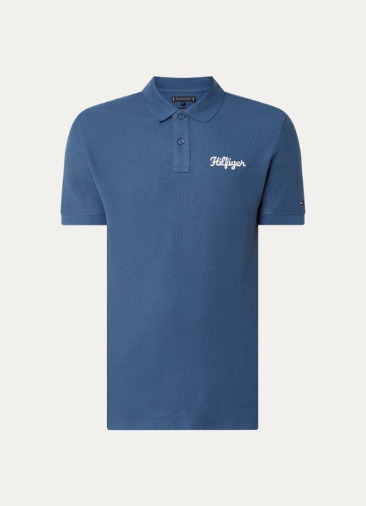 Tommy Hilfiger Regular fit polo van piqué katoen met logoborduring  - voorkant 3 petrol