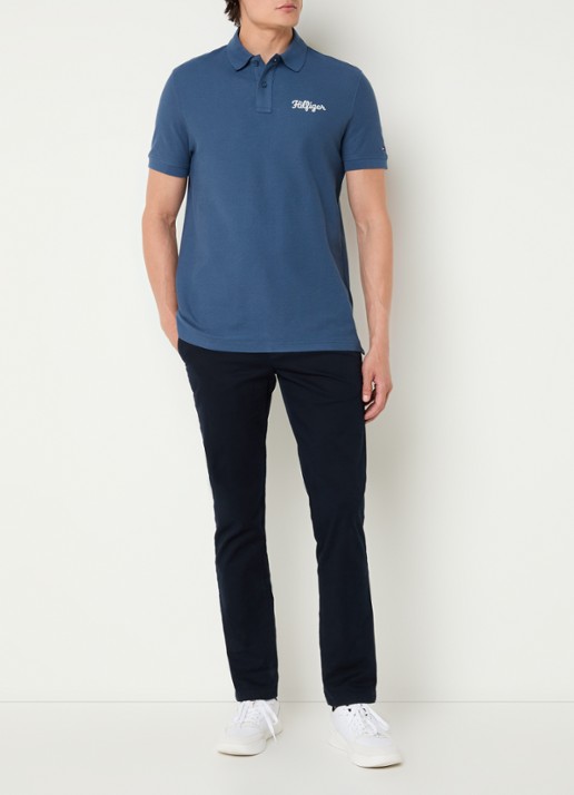 Tommy Hilfiger Regular fit polo van piqué katoen met logoborduring  - voorkant 4 petrol