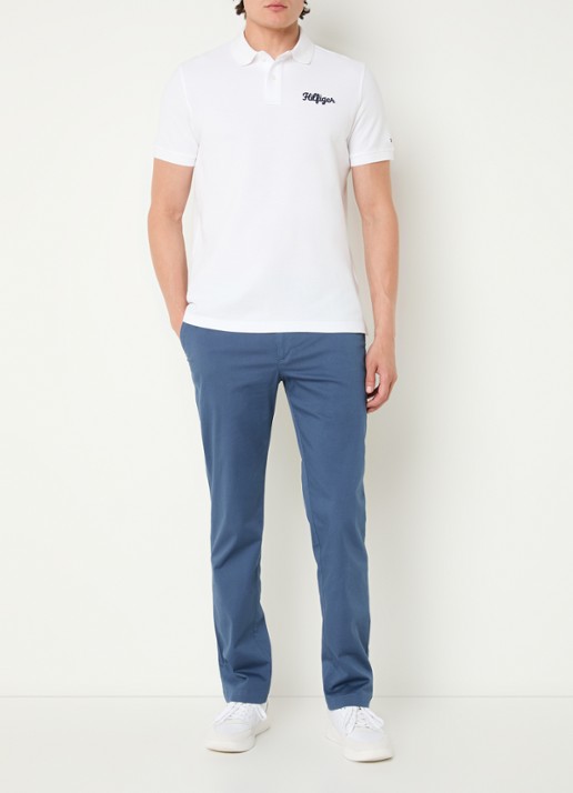 Tommy Hilfiger Regular fit polo van piqué katoen met logoborduring  - voorkant 3 wit