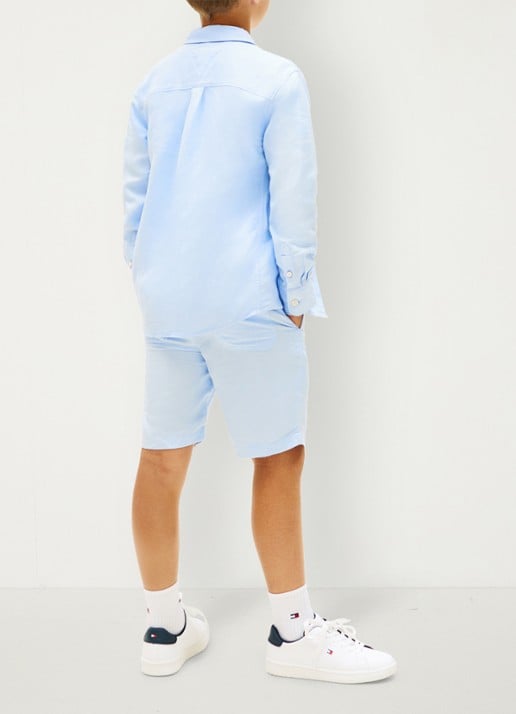 Tommy Hilfiger Relaxed fit overhemd in linnenblend - achterkant blauw