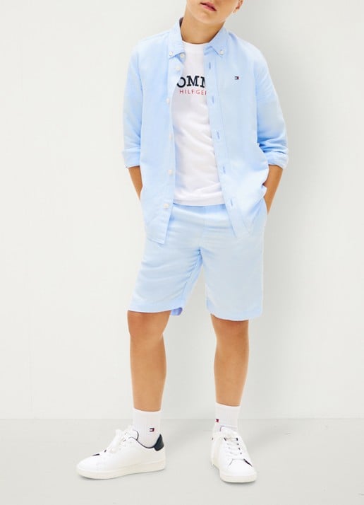 Tommy Hilfiger Relaxed fit overhemd in linnenblend - voorkant 5 blauw