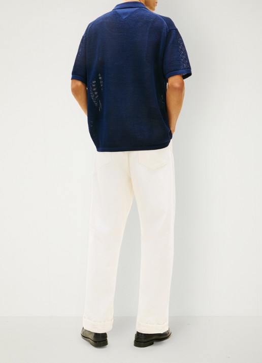Tommy Hilfiger Relaxed fit overhemd met opengewerkt dessin - achterkant donkerblauw