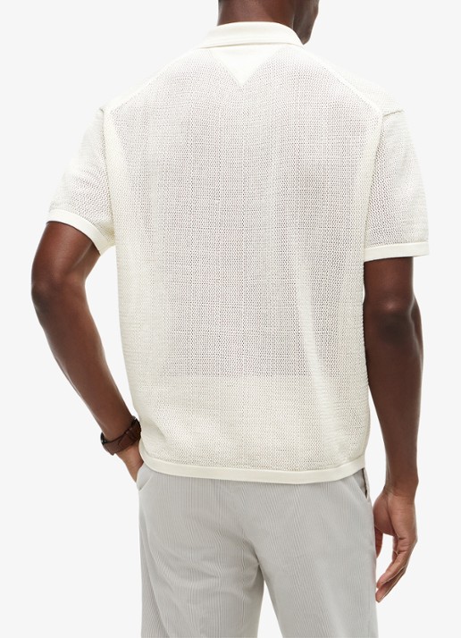 Tommy Hilfiger Relaxed fit overhemd met opengewerkt dessin - achterkant gebroken wit